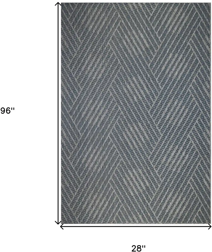 Gray and Blue Geometric Stain Resistant Indoor Outdoor Runner Rug Photo 5