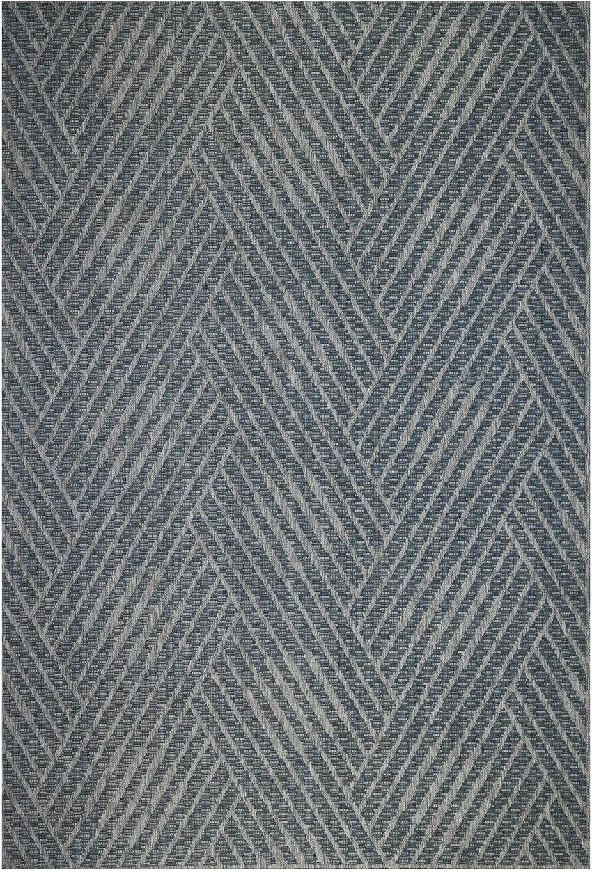 Gray and Blue Geometric Stain Resistant Indoor Outdoor Runner Rug Photo 2