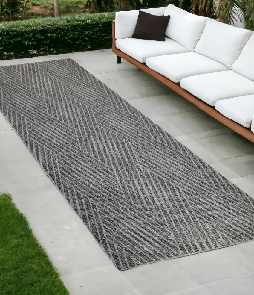 Gray and Blue Geometric Stain Resistant Indoor Outdoor Runner Rug Photo 1