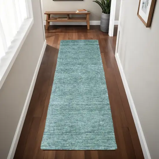 8' Gray And Blue Hand Woven Runner Rug Photo 1
