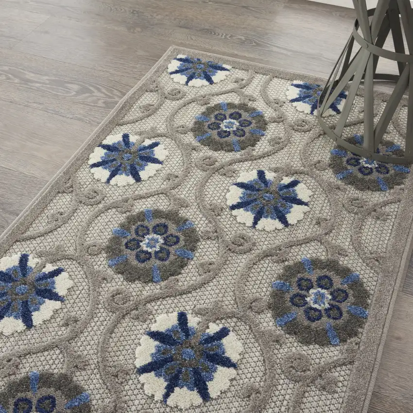 Blue And Gray Floral Indoor Outdoor Area Rug Photo 8