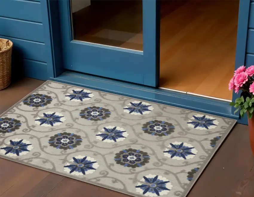 Blue And Gray Indoor Outdoor Area Rug Photo 2