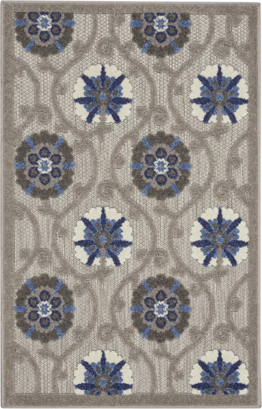 Blue And Gray Floral Indoor Outdoor Area Rug Photo 1