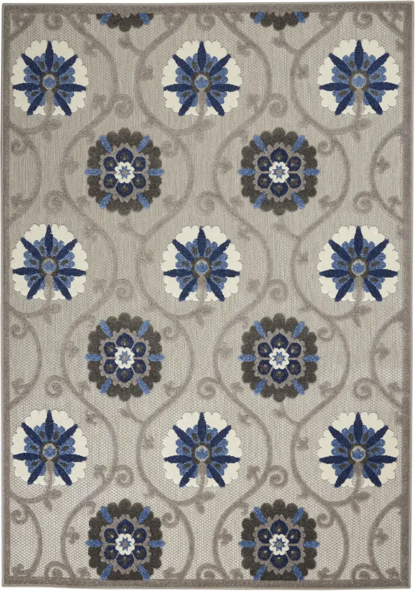 Blue And Gray Floral Indoor Outdoor Area Rug Photo 1