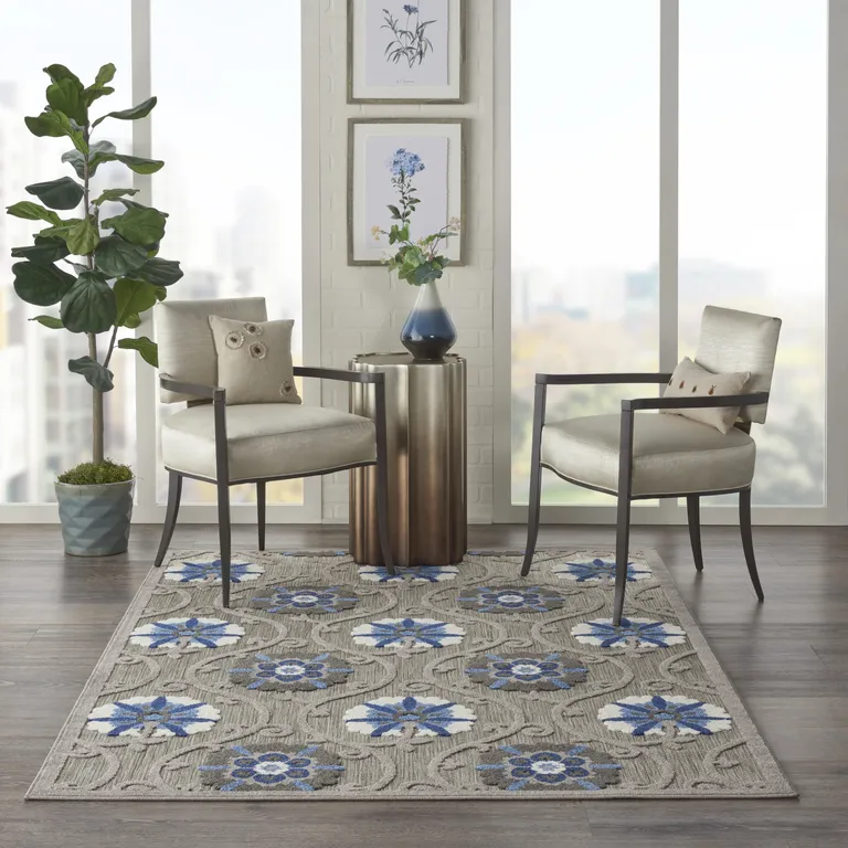 Gray and Blue Indoor Outdoor Area Rug Photo 1