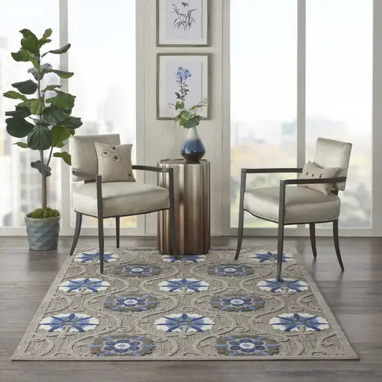 Blue And Gray Floral Indoor Outdoor Area Rug Photo 5