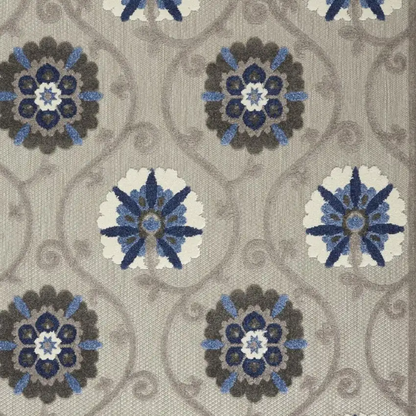 Blue And Gray Floral Indoor Outdoor Area Rug Photo 3