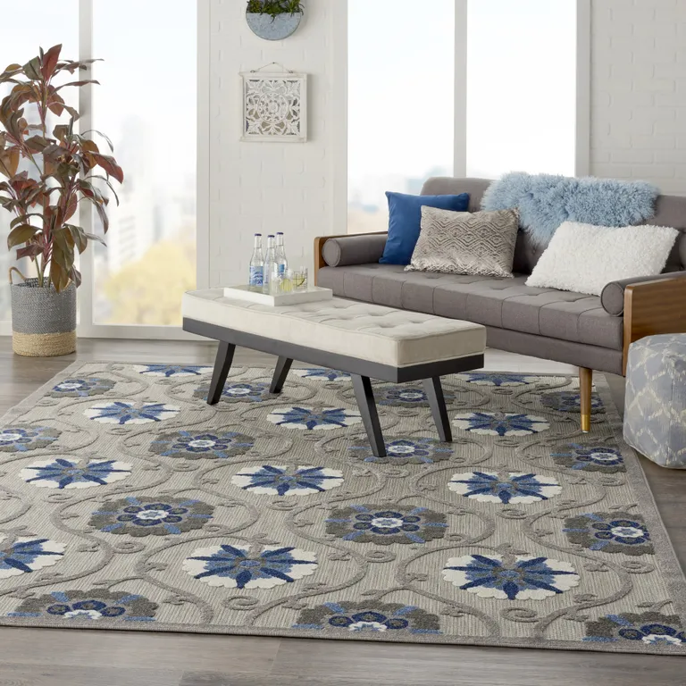 Gray and Blue Indoor Outdoor Area Rug Photo 3