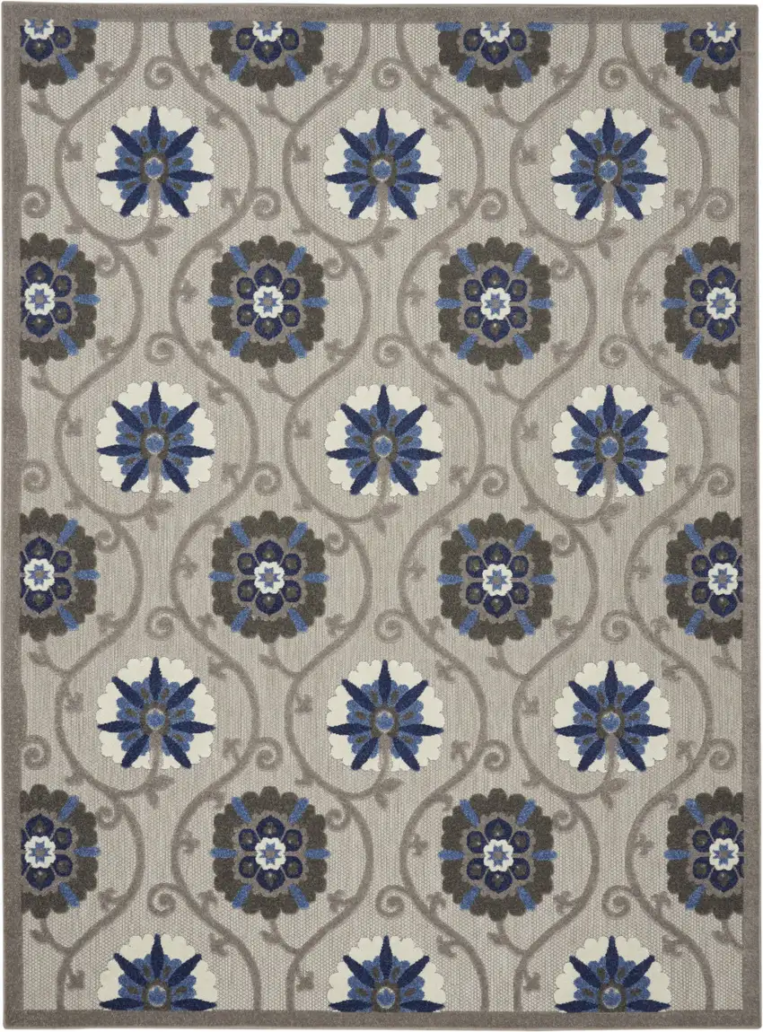 Blue And Gray Floral Indoor Outdoor Area Rug Photo 4