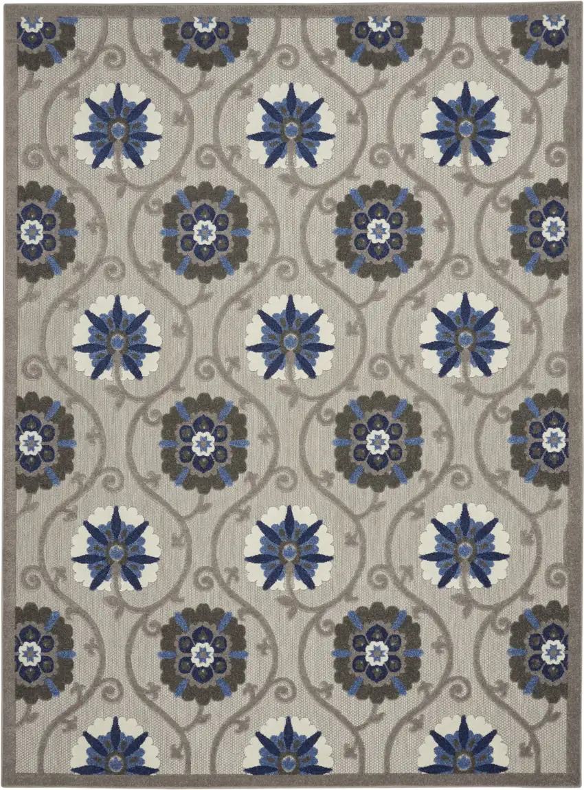Blue And Gray Floral Indoor Outdoor Area Rug Photo 2