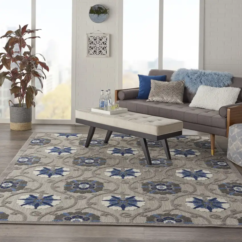 Blue And Gray Indoor Outdoor Area Rug Photo 6