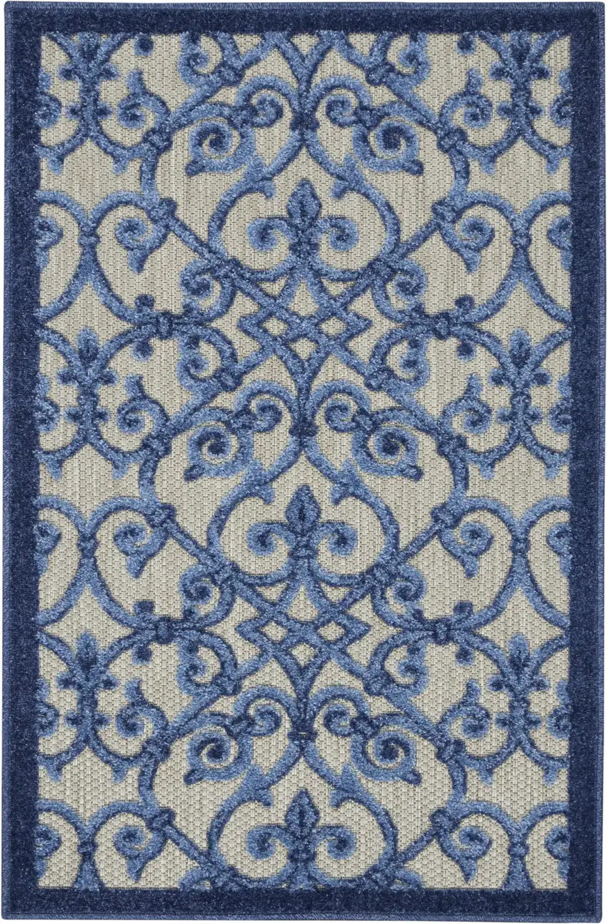 Blue And Gray Floral Indoor Outdoor Area Rug Photo 1
