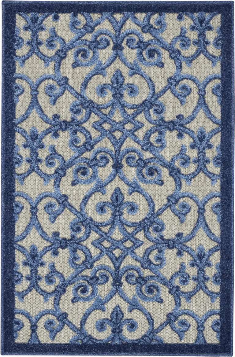 Gray and Blue Indoor Outdoor Area Rug Photo 4