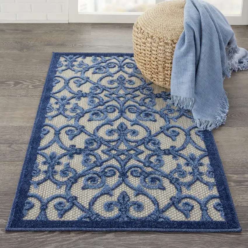 Blue And Gray Floral Indoor Outdoor Area Rug Photo 5