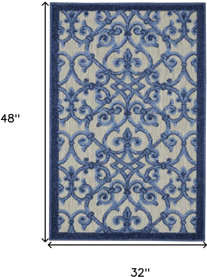 Blue And Gray Floral Indoor Outdoor Area Rug Photo 8