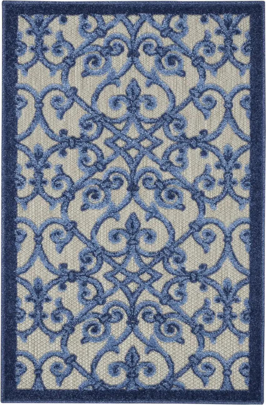 Gray and Blue Indoor Outdoor Area Rug Photo 1