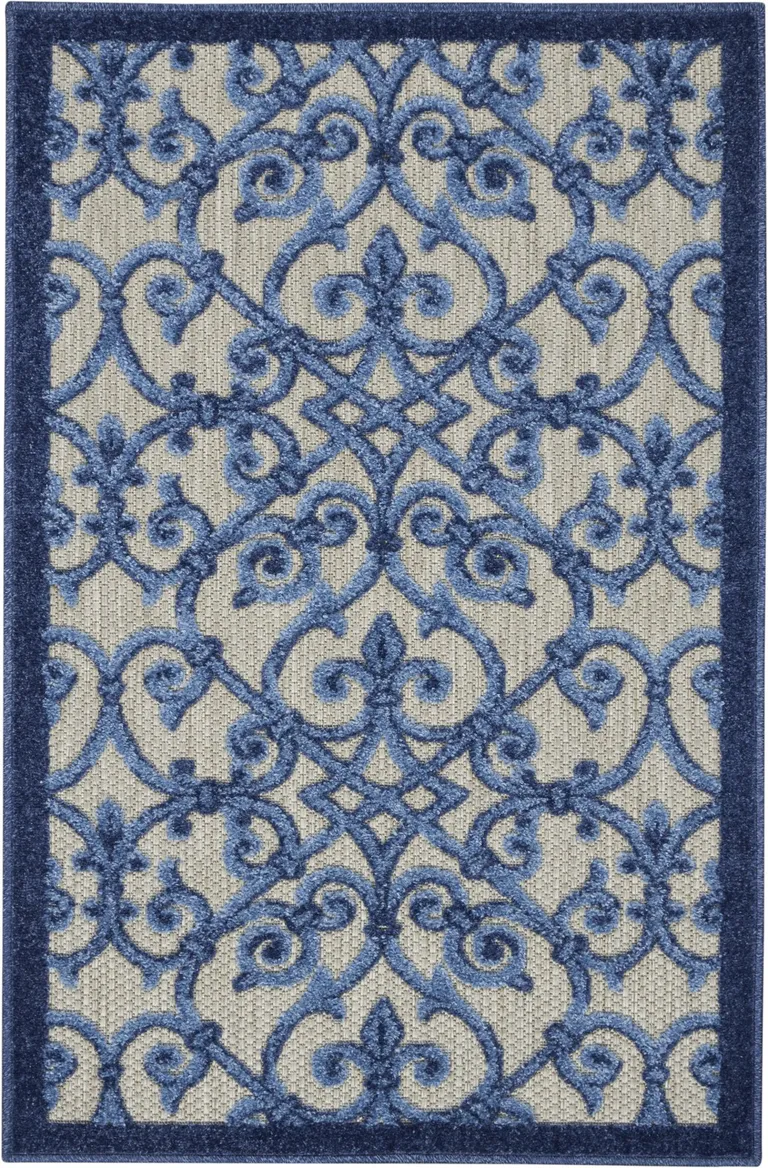 Gray and Blue Indoor Outdoor Area Rug Photo 2