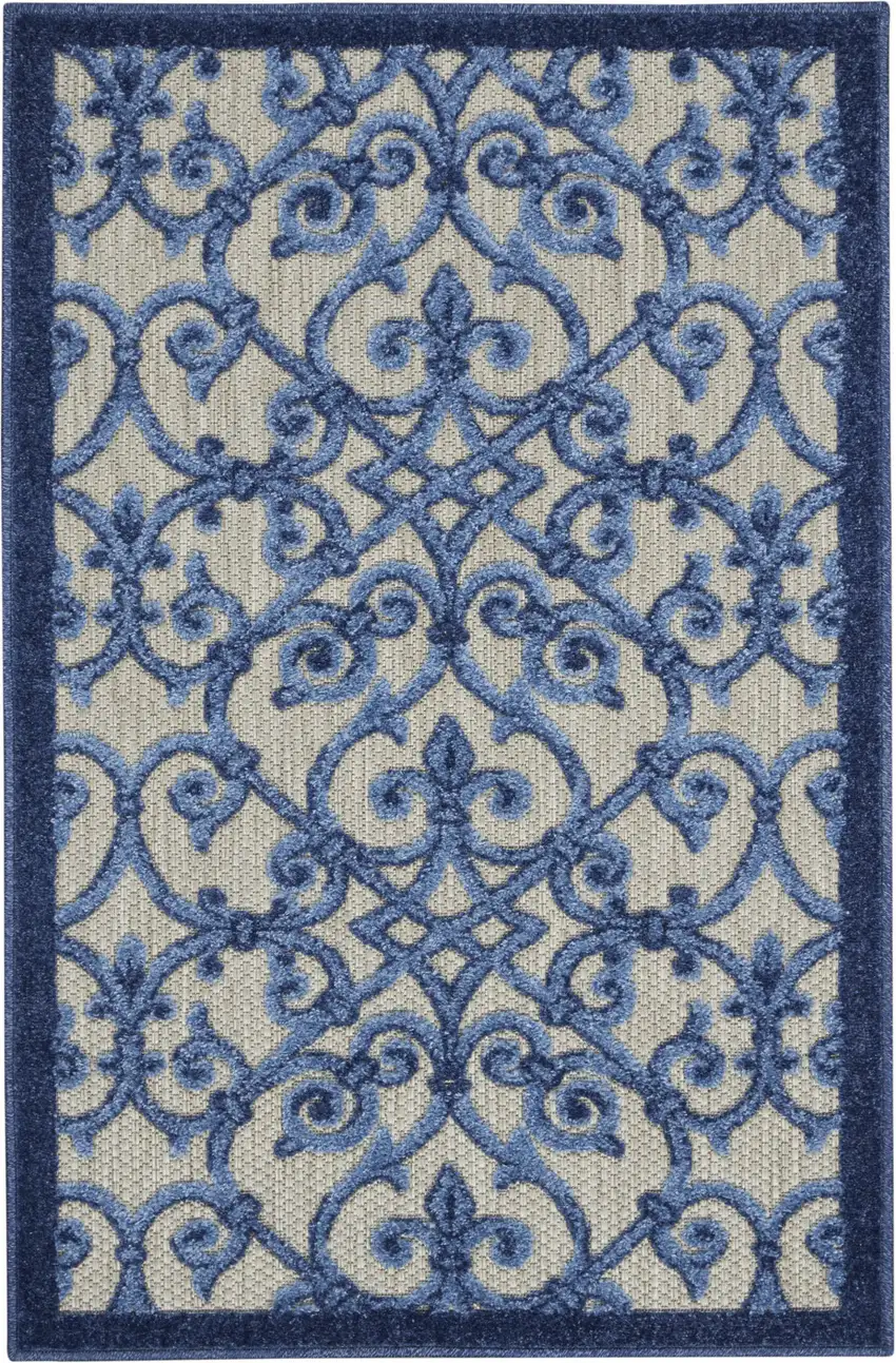 Blue And Gray Floral Indoor Outdoor Area Rug Photo 4