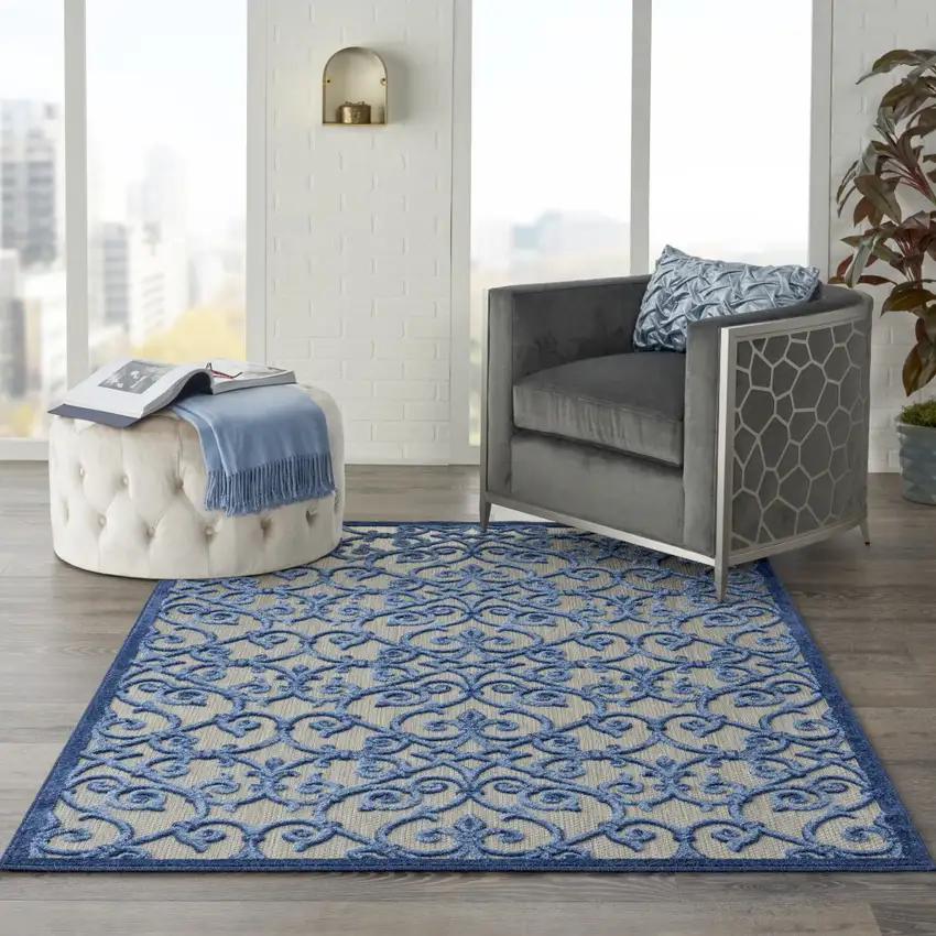 Blue And Gray Indoor Outdoor Area Rug Photo 5