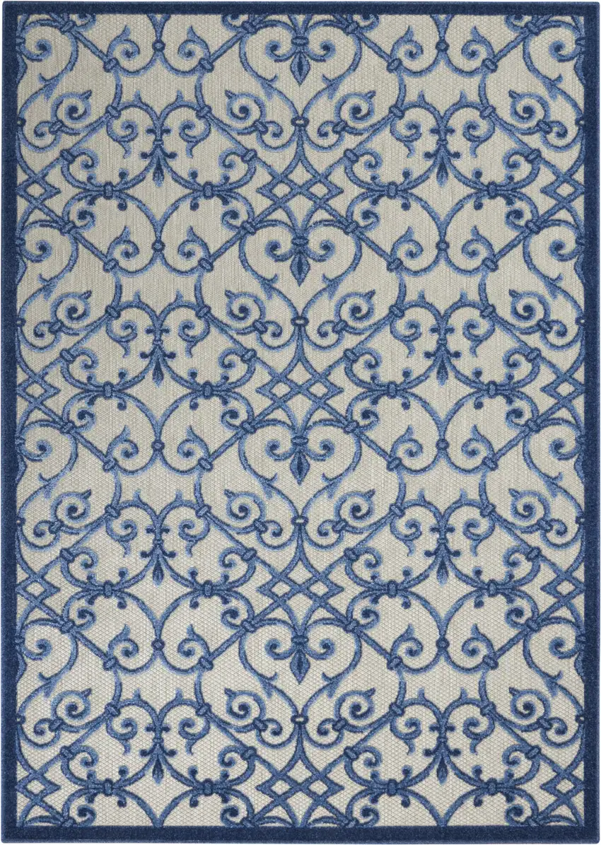 Blue And Gray Floral Indoor Outdoor Area Rug Photo 1