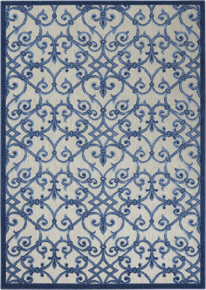 Blue And Gray Floral Indoor Outdoor Area Rug Photo 5
