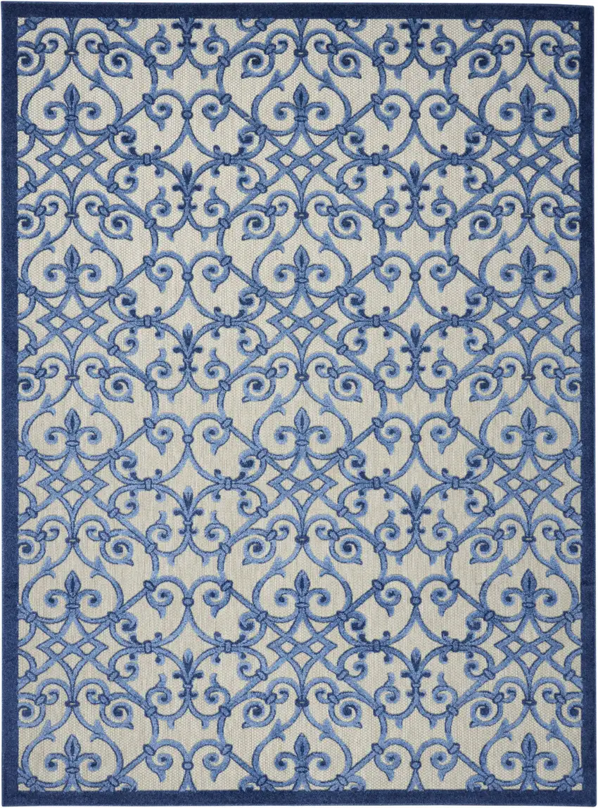 Blue And Gray Floral Indoor Outdoor Area Rug Photo 4