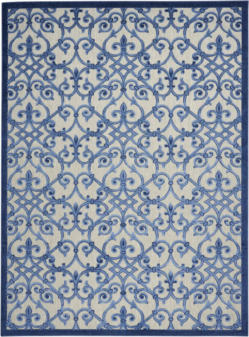 Blue And Gray Floral Indoor Outdoor Area Rug Photo 2