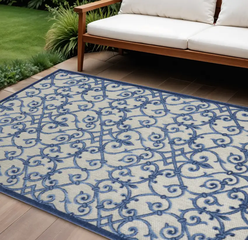 Blue And Gray Indoor Outdoor Area Rug Photo 2