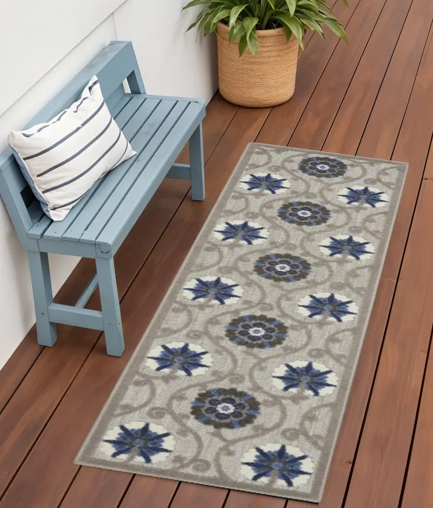6' Blue And Gray Indoor Outdoor Area Rug Photo 2