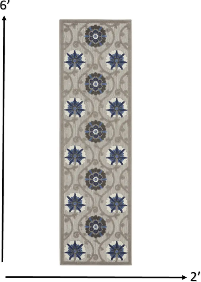 Gray and Blue Indoor Outdoor Runner Rug Photo 4