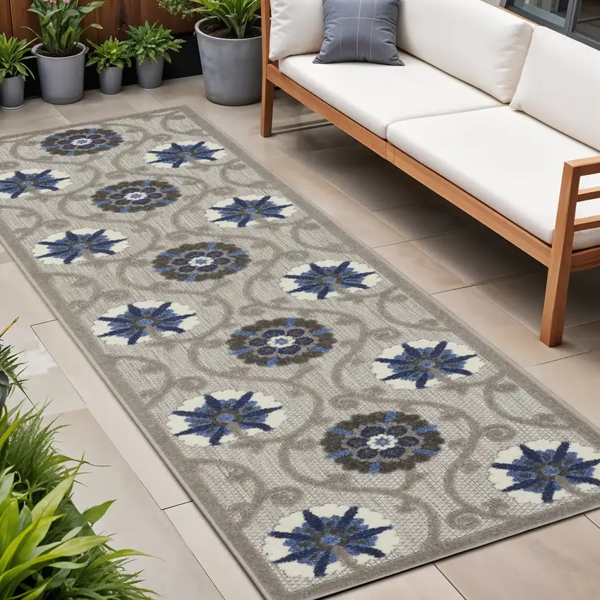 8' Blue And Gray Indoor Outdoor Area Rug Photo 2