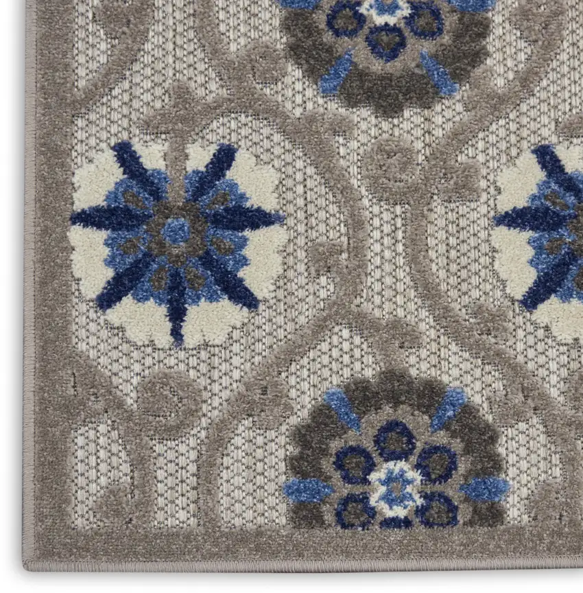 Blue And Gray Floral Indoor Outdoor Area Rug Photo 4