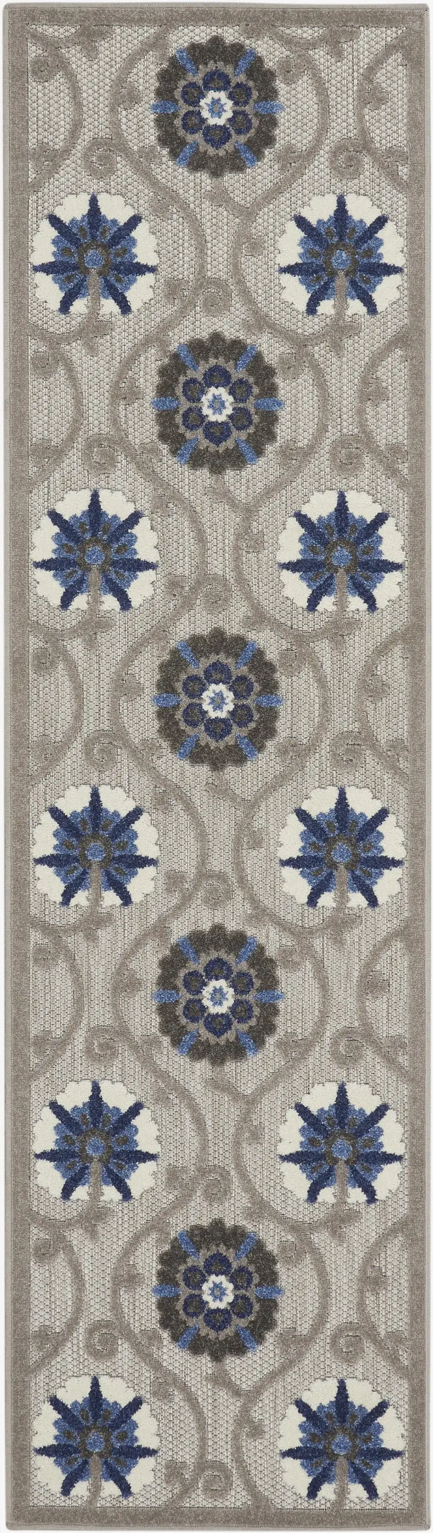 Gray and Blue Indoor Outdoor Runner Rug Photo 1