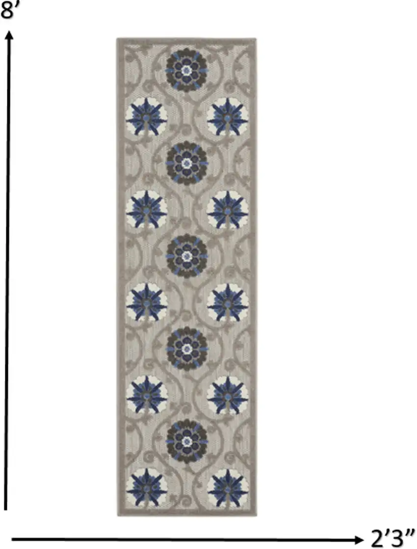 Gray and Blue Indoor Outdoor Runner Rug Photo 4