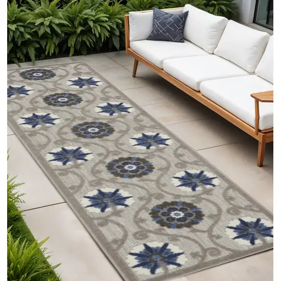 10' Blue And Gray Indoor Outdoor Area Rug Photo 2