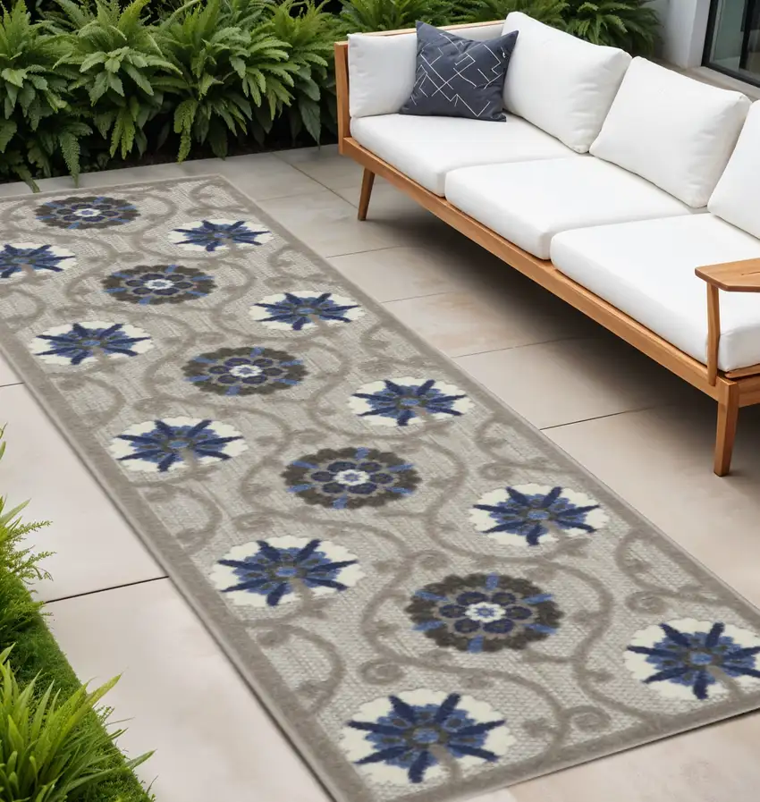 10' Blue And Gray Indoor Outdoor Area Rug Photo 2