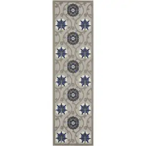 Photo of Gray and Blue Indoor Outdoor Runner Rug
