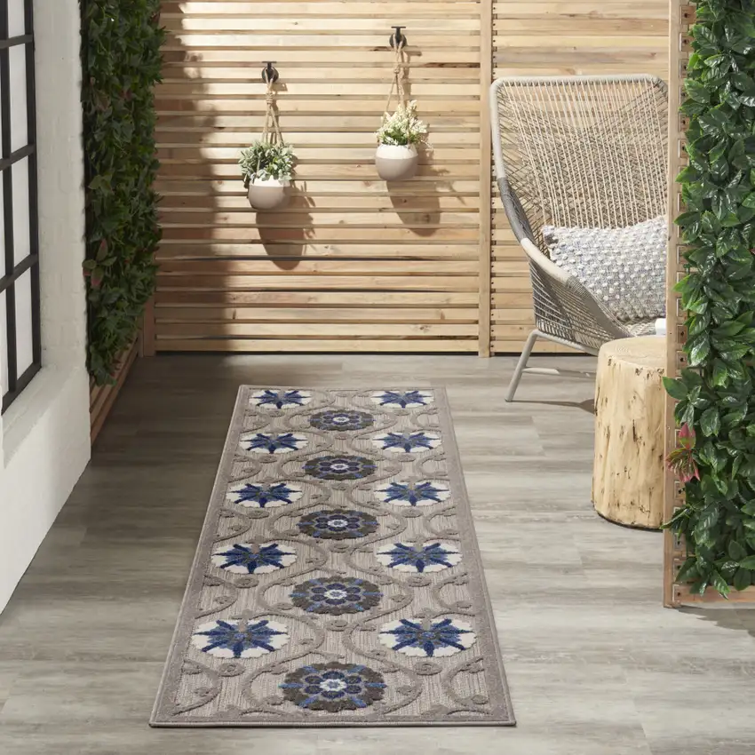 10' Blue And Gray Indoor Outdoor Area Rug Photo 5