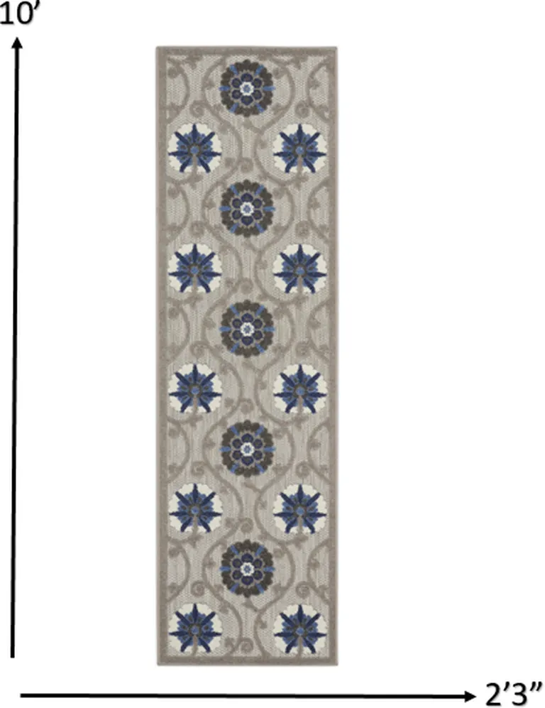 Gray and Blue Indoor Outdoor Runner Rug Photo 4