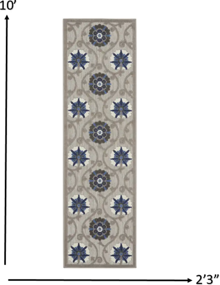 Gray and Blue Indoor Outdoor Runner Rug Photo 4