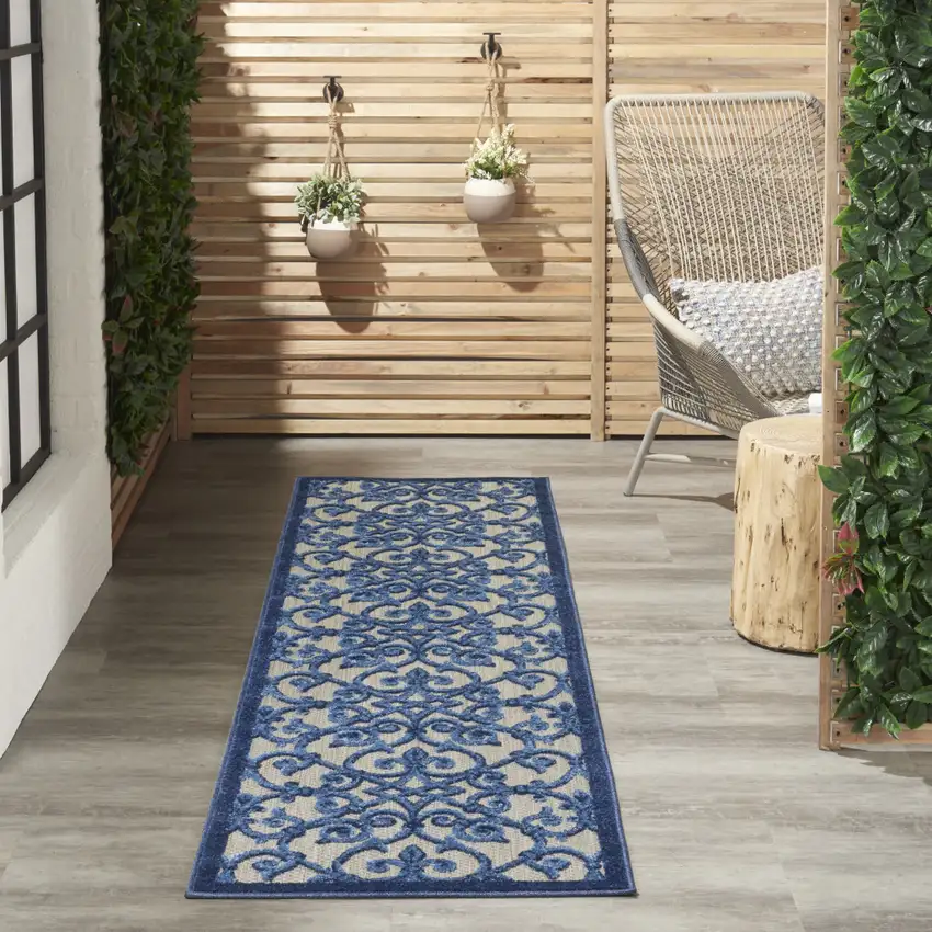 6' Blue And Gray Indoor Outdoor Area Rug Photo 6