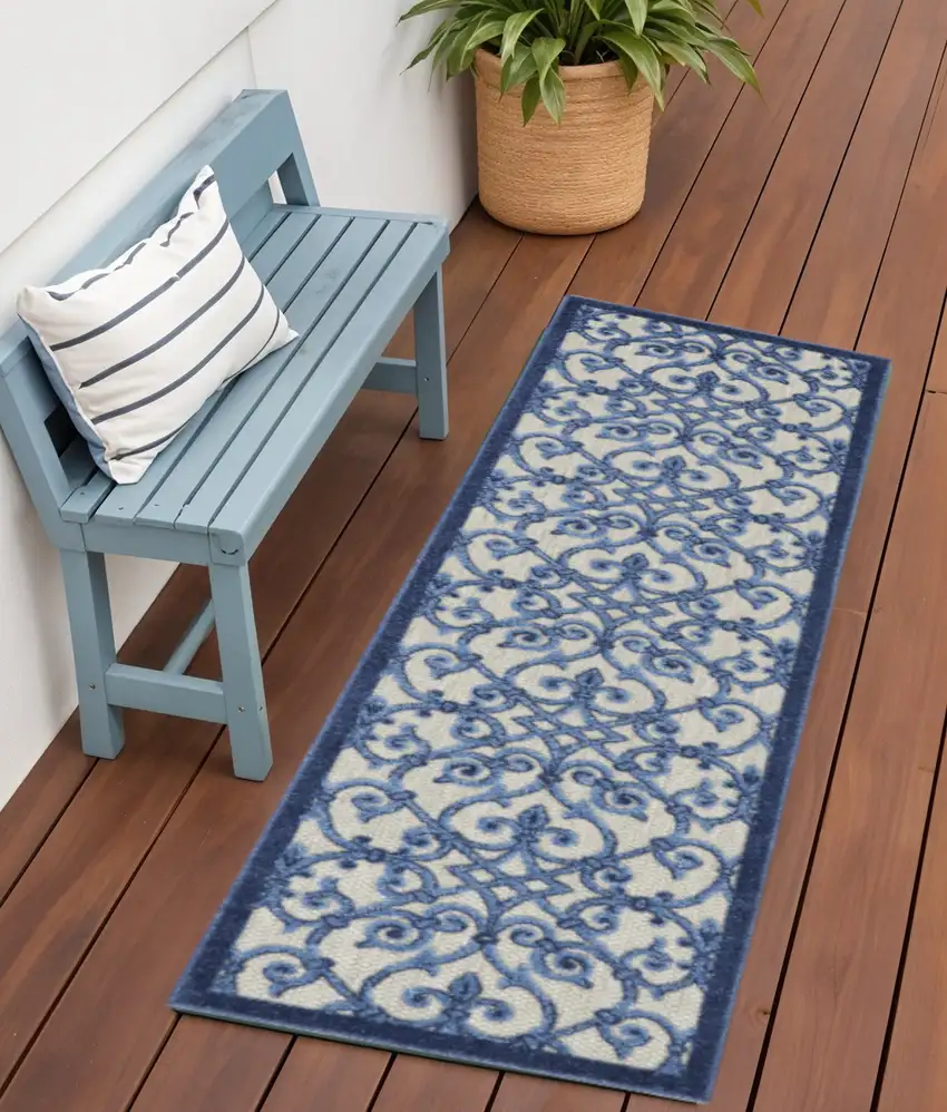 6' Blue And Gray Indoor Outdoor Area Rug Photo 2