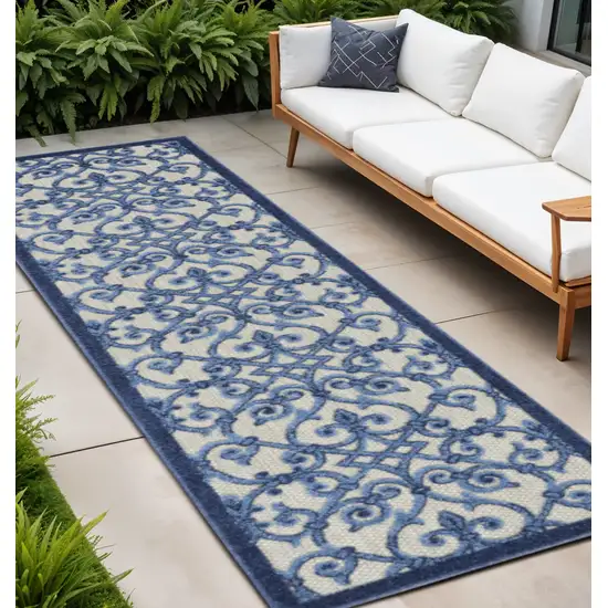 8' Blue And Gray Indoor Outdoor Area Rug Photo 2