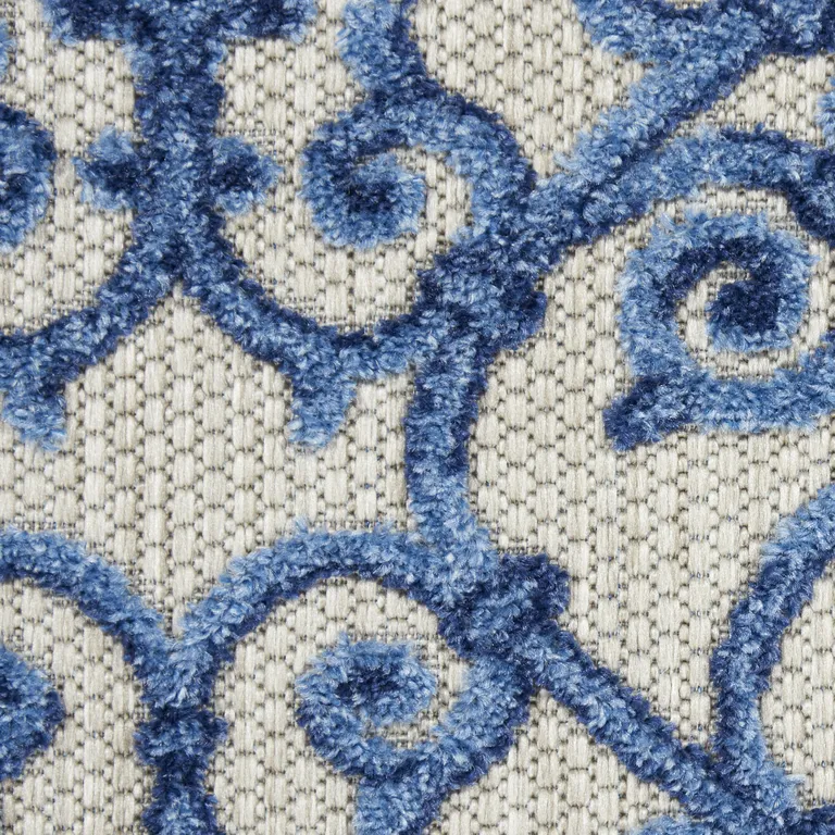Gray and Blue Indoor Outdoor Runner Rug Photo 5