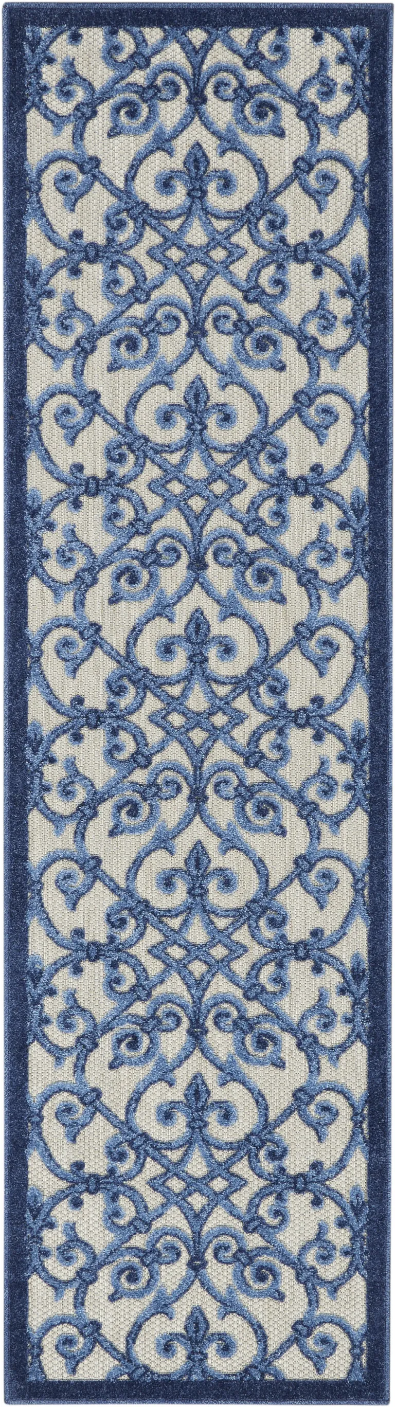 Gray and Blue Indoor Outdoor Runner Rug Photo 1