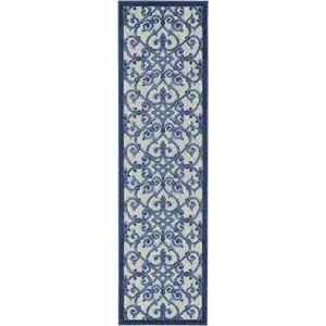 Photo of Gray and Blue Indoor Outdoor Runner Rug