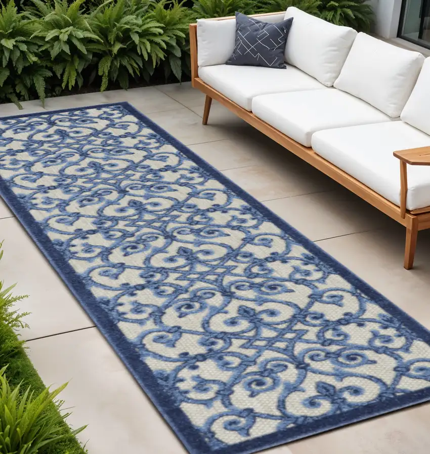 10' Blue And Gray Indoor Outdoor Area Rug Photo 2