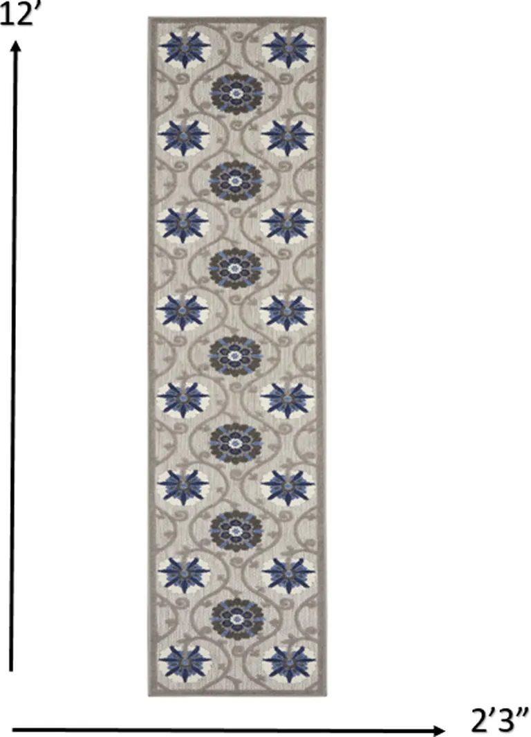 Gray and Blue Indoor Outdoor Runner Rug Photo 2