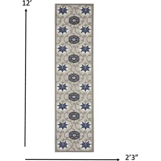 Gray and Blue Indoor Outdoor Runner Rug Photo 2