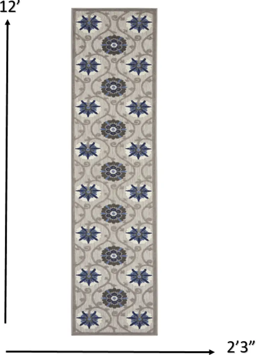 Gray and Blue Indoor Outdoor Runner Rug Photo 2